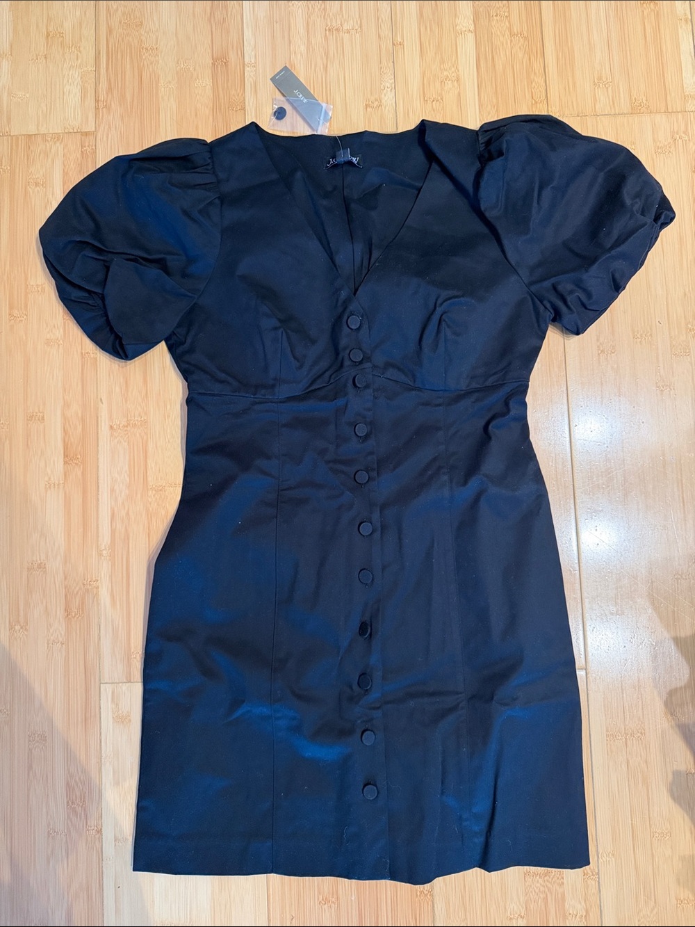 J. Crew Black Puff-Sleeve Button-Front Dress
